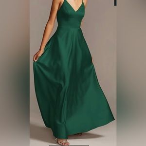 Spaghetti Strap Satin A-Line Bridesmaid Dress David's Bridal Juniper Size 4